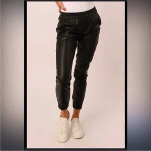 Dear John XL Faux Leather Joggers Black Stretch Waist Pockets Grunge Indie Vegan